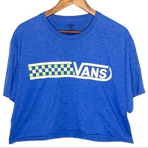 VANS Checkered Graphic Short Sleeve Crop Tee Blue Green White Sz L (Large)
